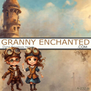 Steampunk Clipart with Chibi Characters