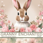 Pretty Bunny Rabbit with Pink and White Flowers Clipart