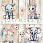 Digital Watercolor Animal Clipart with a Wood Background for Baby pages