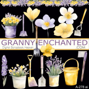 Yellow and Lavender Garden Clipart digital scrapbook pack
