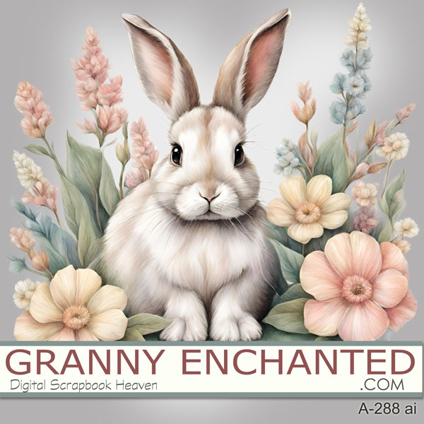 Easter Bunny Clipart in a floral cluster for a Victorian touch to your projects.