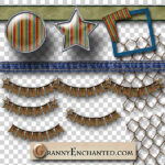 Chicken wire clipart with bunting trim, ribbon, and brads in digital