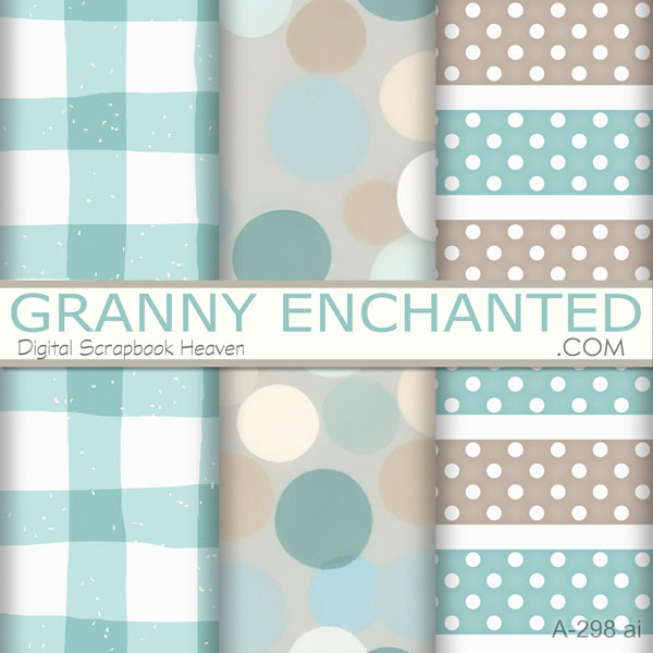 TEAL BACKGROUNDS WITH BROWNS AND WHITES IN PLAID, STRIPE, AND POLKA DOT DIGITAL FORMAT