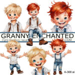 Watercolor boy clipart with blondes and redheaded boys in digital format