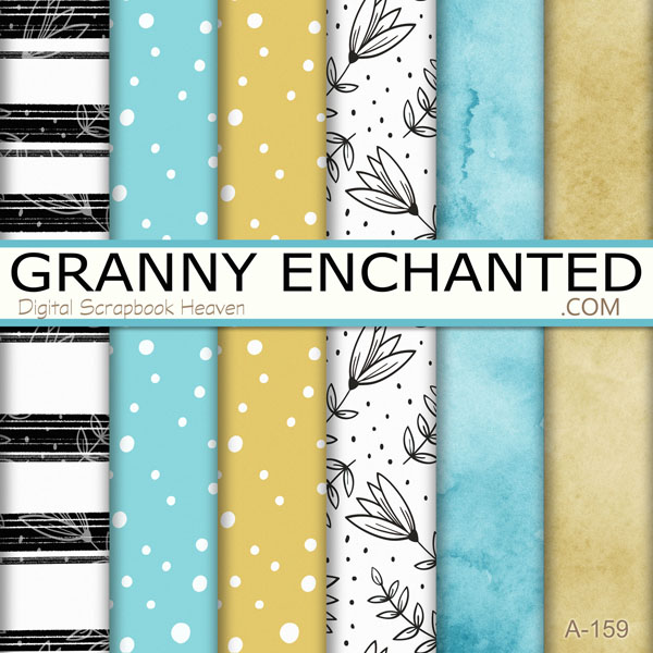 Teal, black, white, and yellow digital scrapbook backgrounds