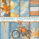 Orange and blue digital scrapbook backgrounds with Granny clipart