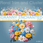 Pastel floral border and floral cluster in digital format